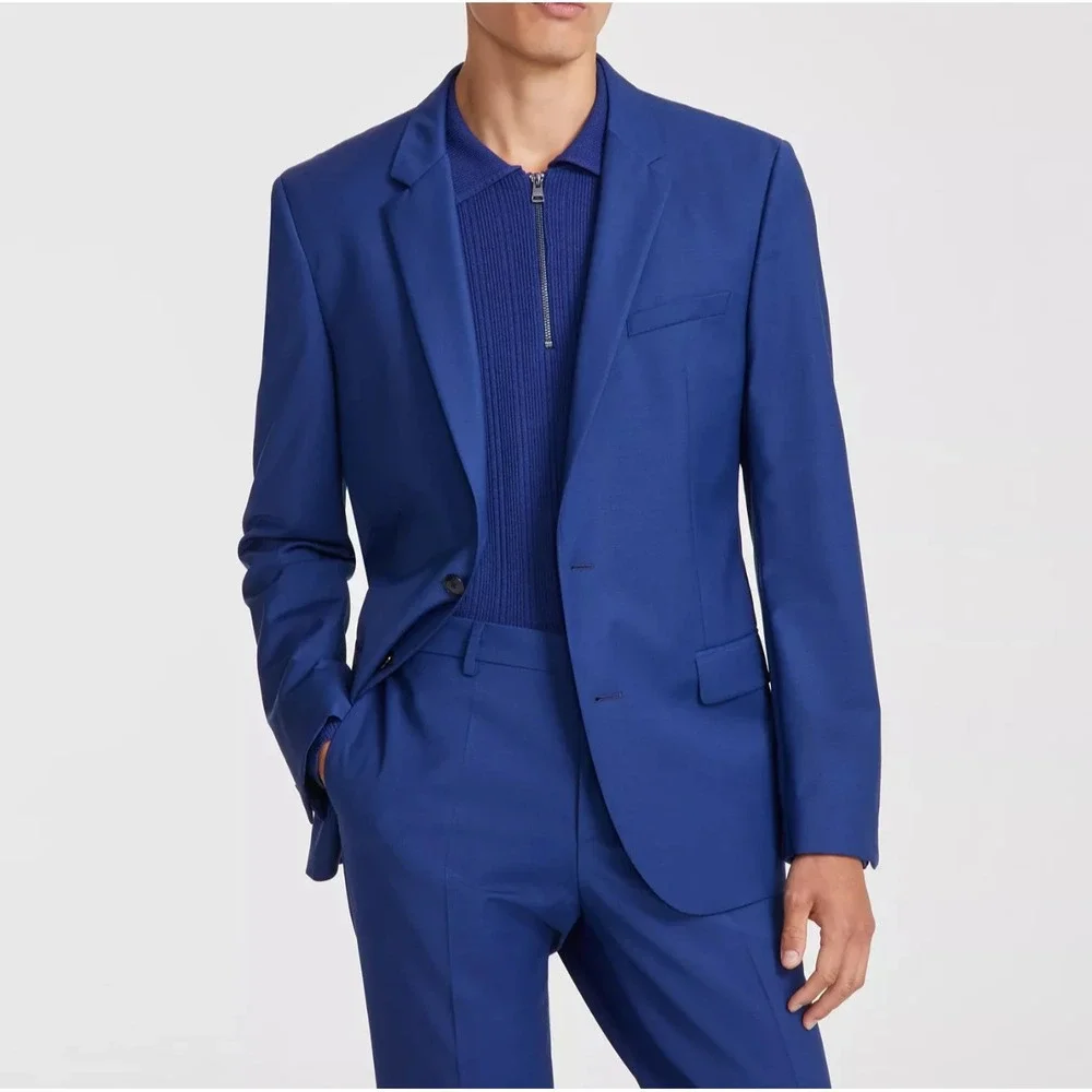 Hugo By Hugo Boss Mens 2-pc Suit Blazer Jacket 44L Blue Wool Pants 40W 33L